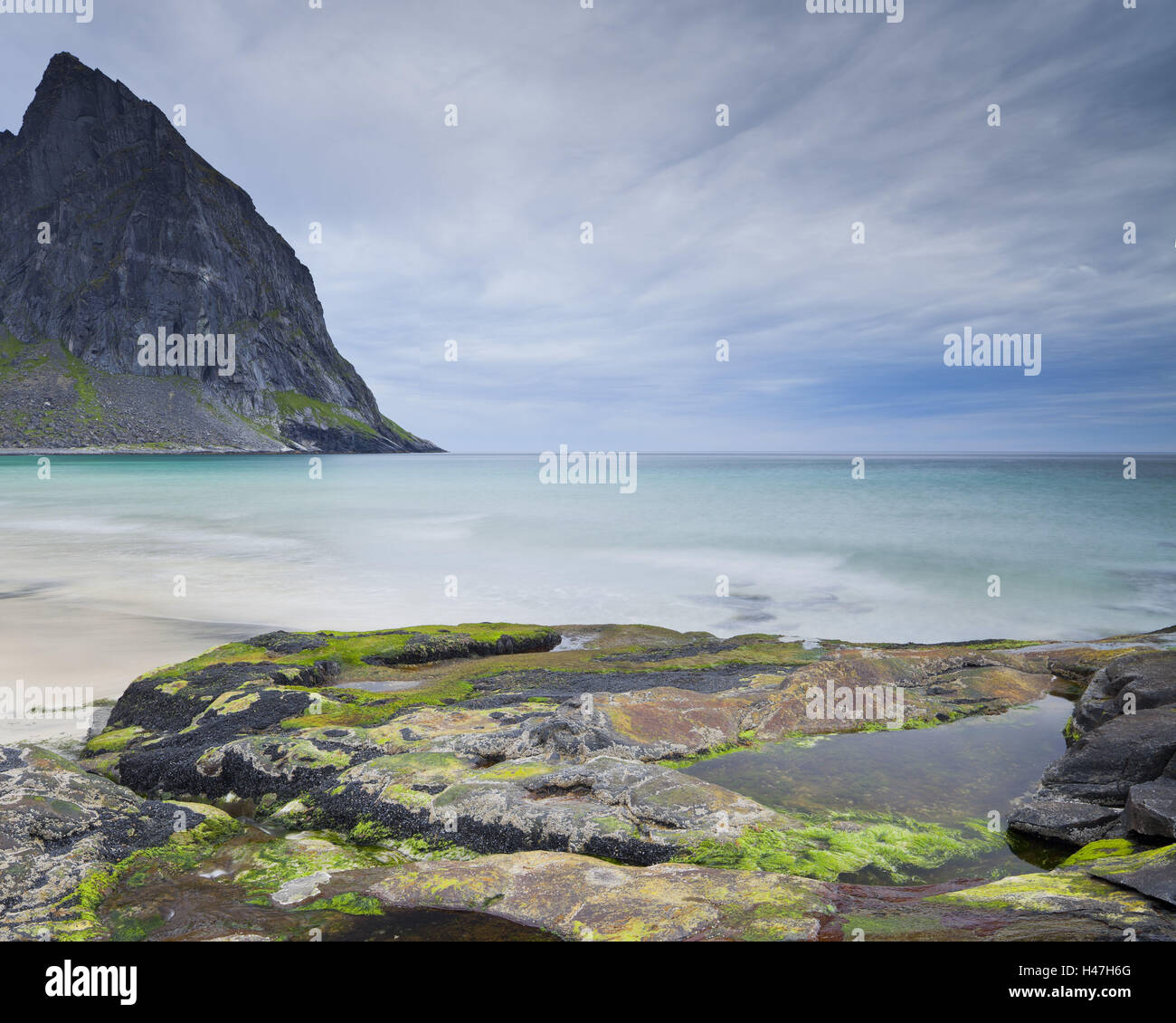 Norway, Nordland, Lofoten, Moskenesoya, Kvalvika, beach, Stock Photo