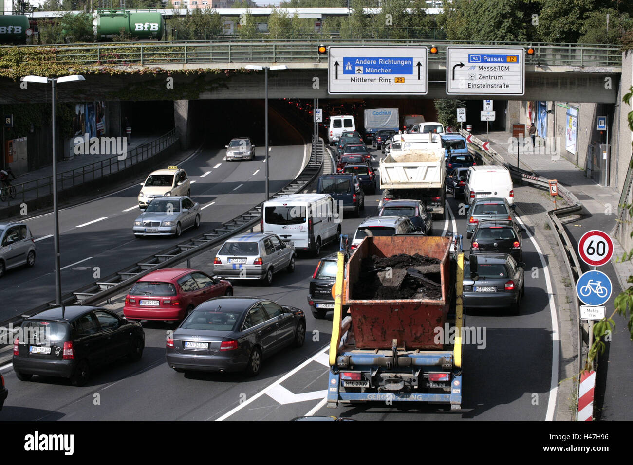 Traffic in the headlight mountain ring in Munich, Stock Photo