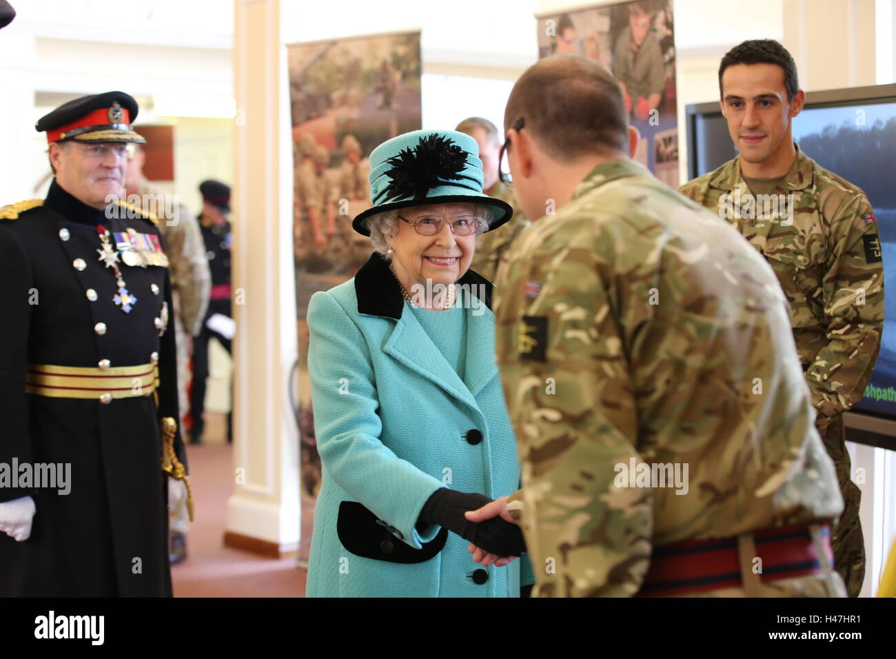 Queen Elizabeth II during a visit to the Corps of Royal Engineers at Brompton Barracks in Chatham, Kent, to celebrate their 300th anniversary. Stock Photo