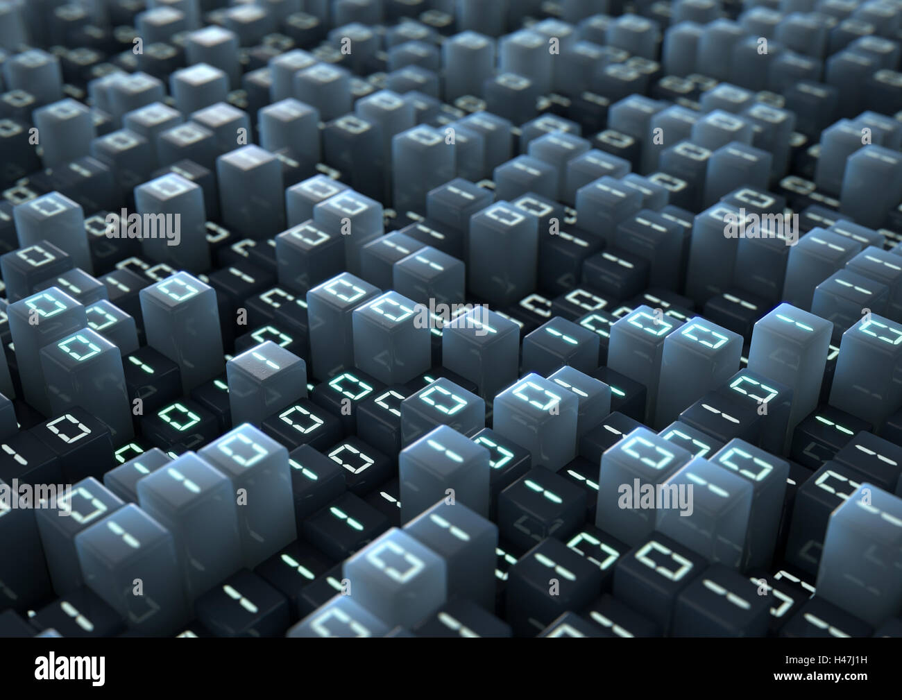 A 3D render of a microscopic closeup concept of small cubes in a random ...