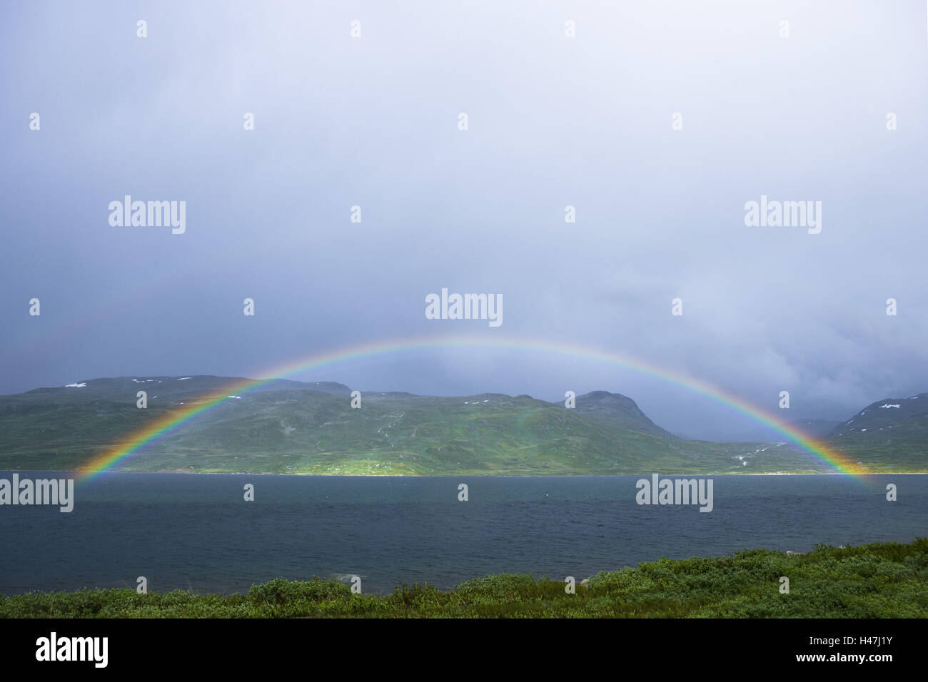 Rainbows, Eldrevatnet, Sogn og Fjordane, Laerdal, Norway, Scandinavia, Stock Photo