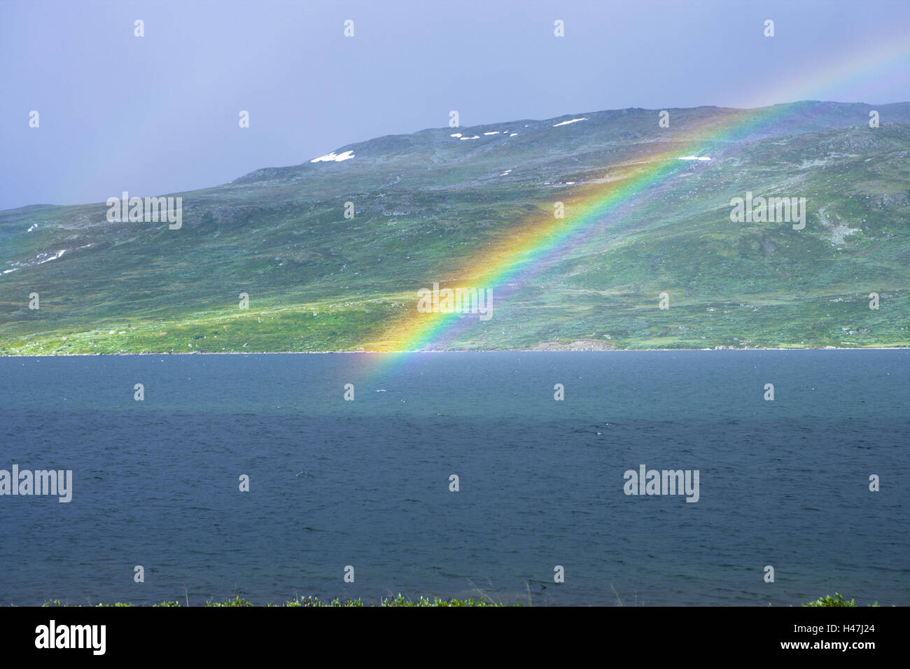 Rainbows, Eldrevatnet, Sogn og Fjordane, Laerdal, Norway, Scandinavia, Stock Photo