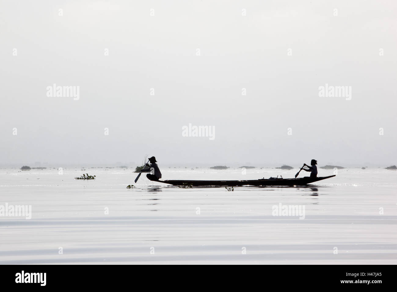 Myanmar, boat on the Inle lake, Stock Photo