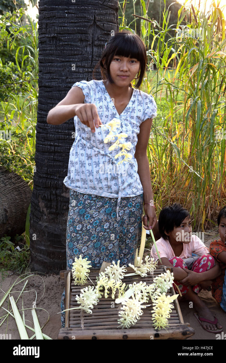 Myanmar, girl sells natural products, Stock Photo