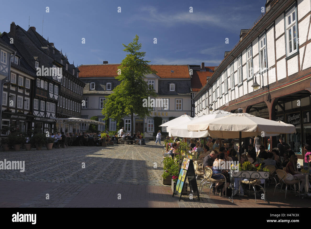 Goslar, historical Old Town, street cafe, Lower Saxony, Germany, Stock Photo