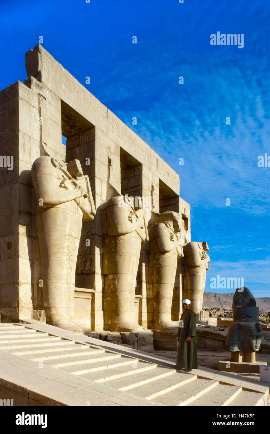 Egypt, Luxor, Thebes west, Ramesseum, the funerary temple Ramses II, Vestibül with Osiris' pillar, Stock Photo