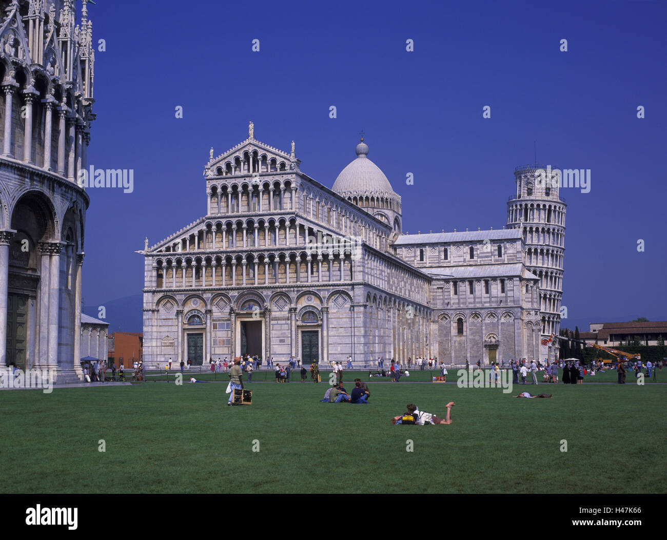 Italy, Tuscany, province Pisa, Pisa, Piazza dei Miracoli, baptistry, cathedral and Campanile, Stock Photo