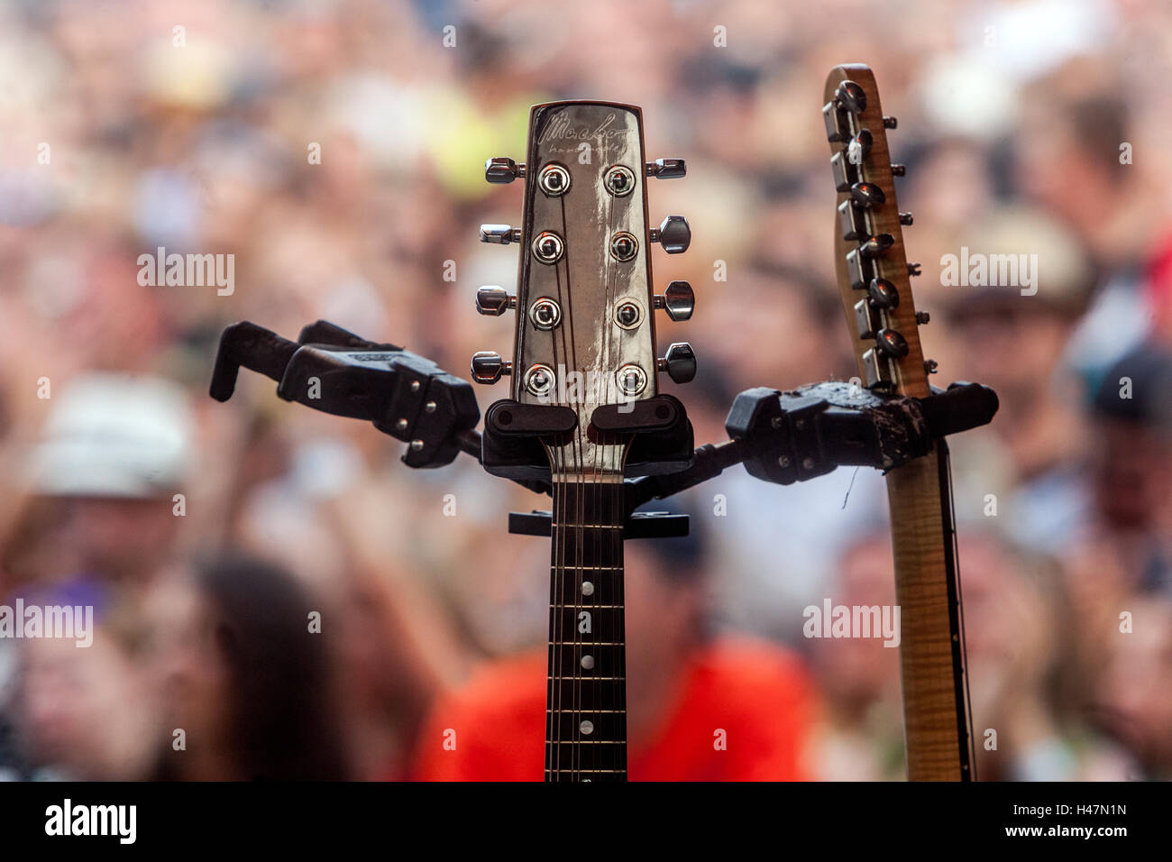 Two guitars close up musical instruments Stock Photo