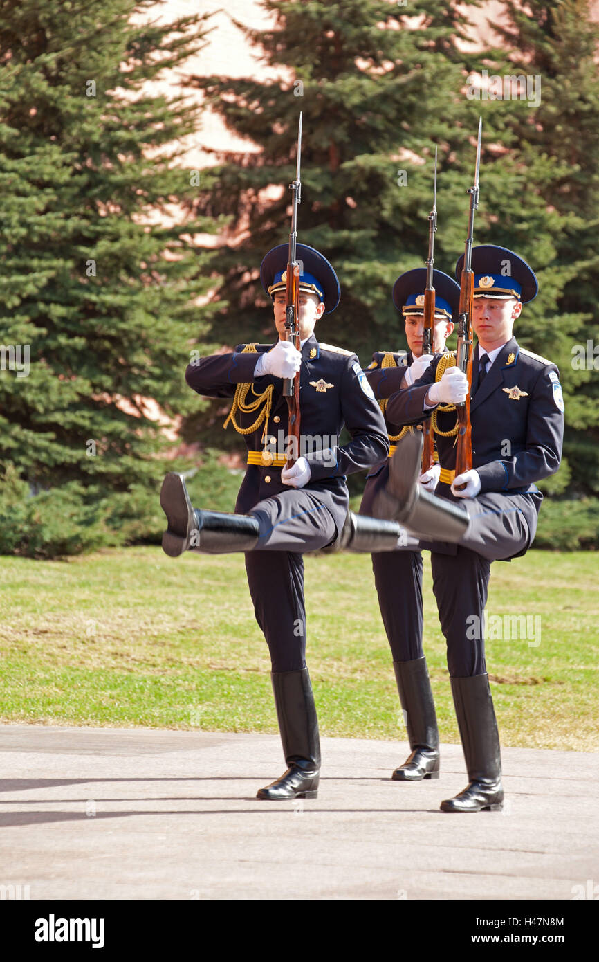 Moscow, Kremlin, changing the guard in the tomb the unknown soldier, Stock Photo