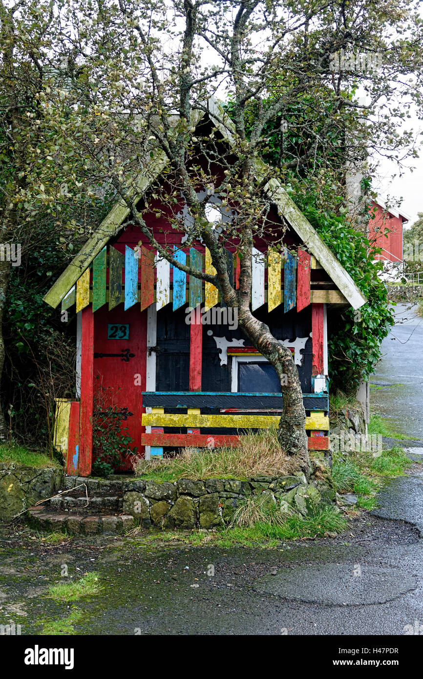 Colorful child's cubby house,Torshavn, Streymoy, Faroe Islands, North Atlantic, Europe Stock Photo