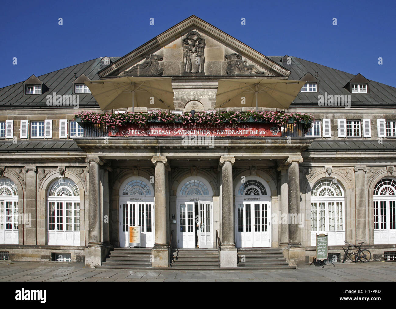 Germany, Saxony, Dresden, Italian, little village, building, town, town view, city centre, Old Town, building, theatre square, architecture, restaurant, tradition, steeped in tradition, beer hall, wine room, heaven, blue, Stock Photo