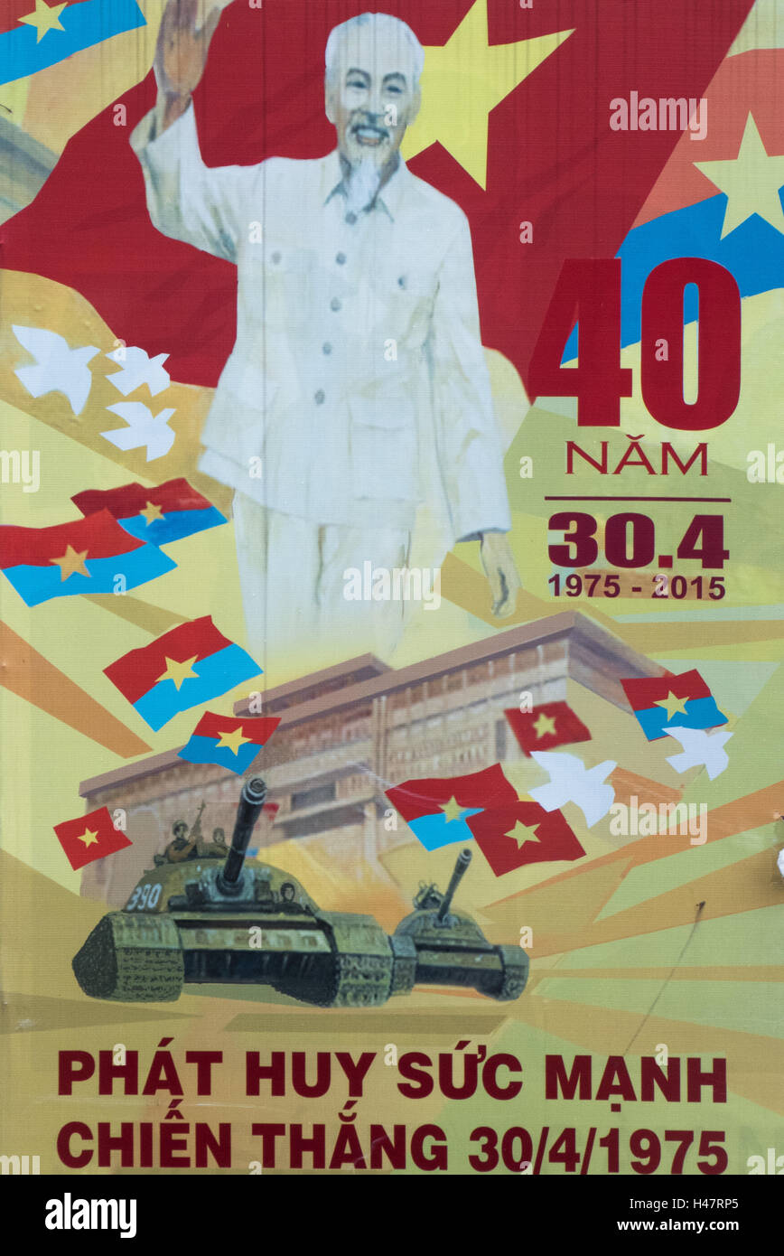 Street propaganda poster celebrating forty years of Vietnamese ...