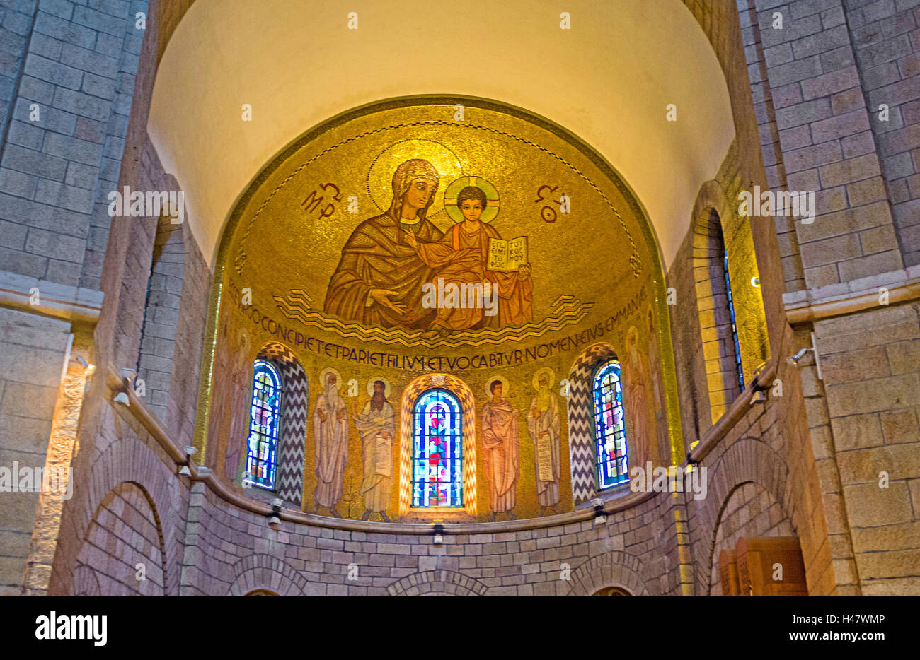The apse of Dormition Abbey Church is decorated with golden mosaic