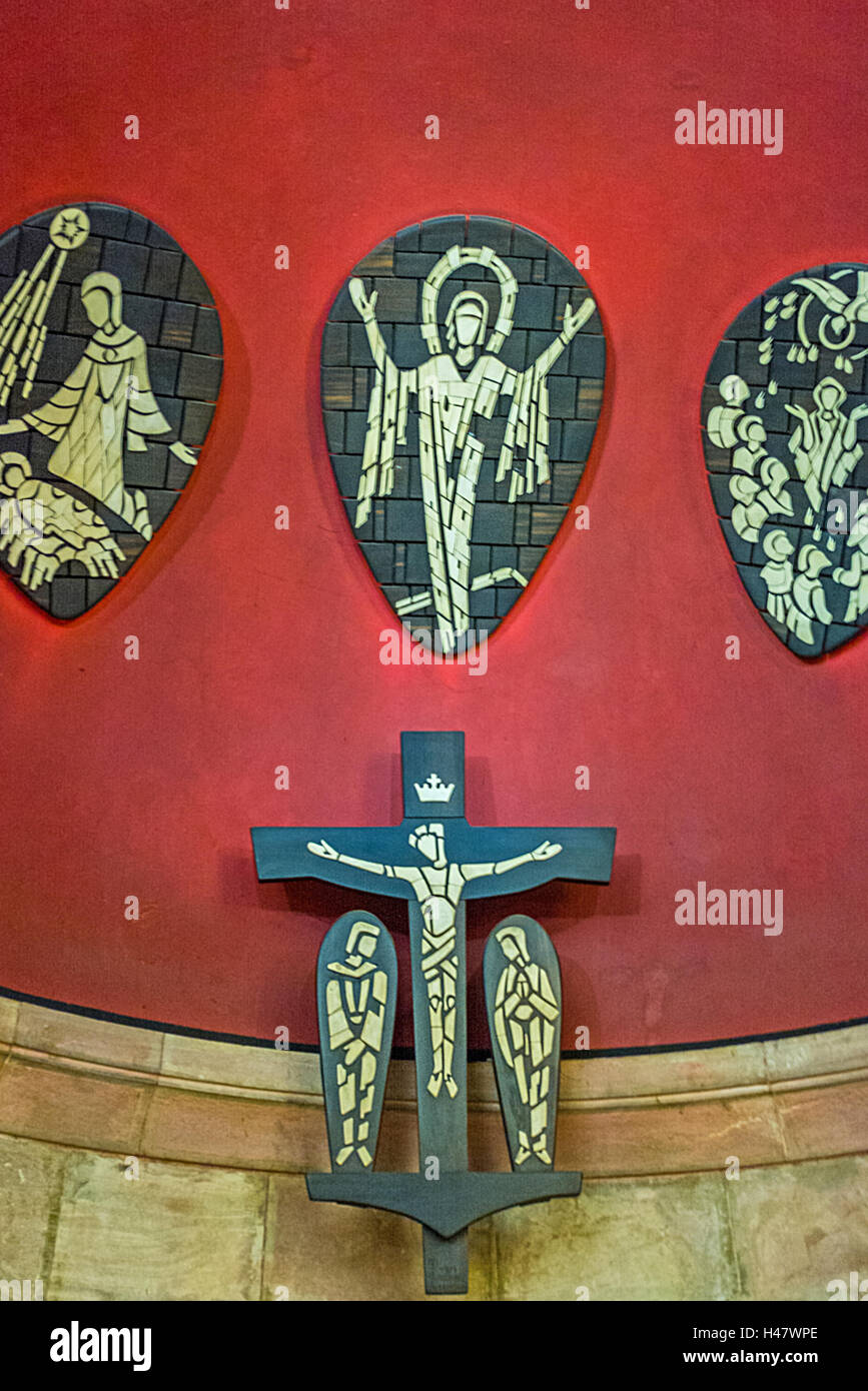 The altar with modern icons in crypt of the  Dormition Church was donated by Ivory Coast Stock Photo