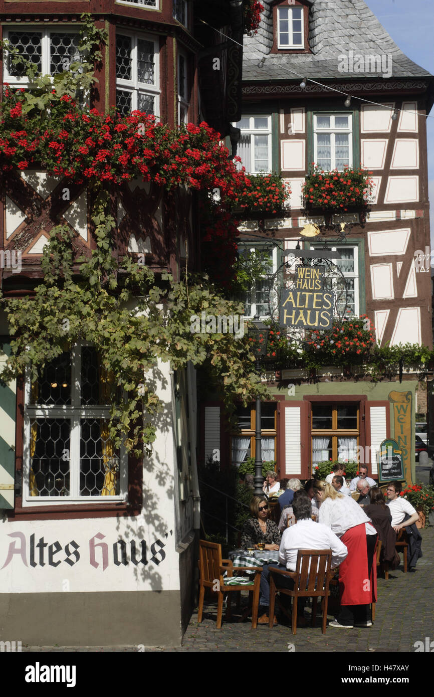 Restaurant, 'old house, Bacharach, Rhineland-Palatinate, Germany, Stock Photo