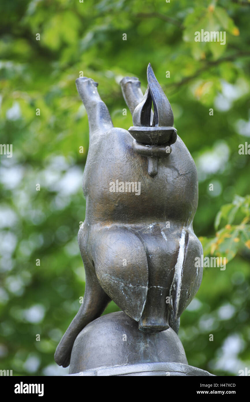 Sculpture, bronze figure, 'Urbarer Freiheitswutz', pig, Urbar, Rhine, Rhineland-Palatinate, Germany, Stock Photo