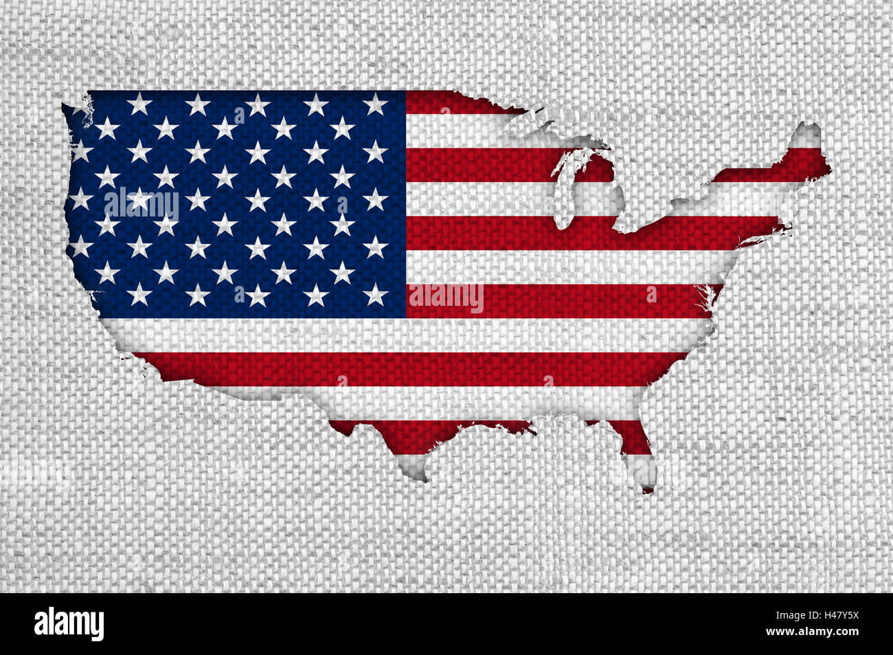 Map and flag of the USA on old linen Stock Photo - Alamy