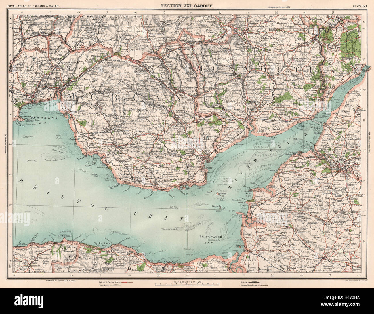 South Wales valleys BRISTOL CHANNEL Somerset coast 1898 map SEVERN ESTUARY 