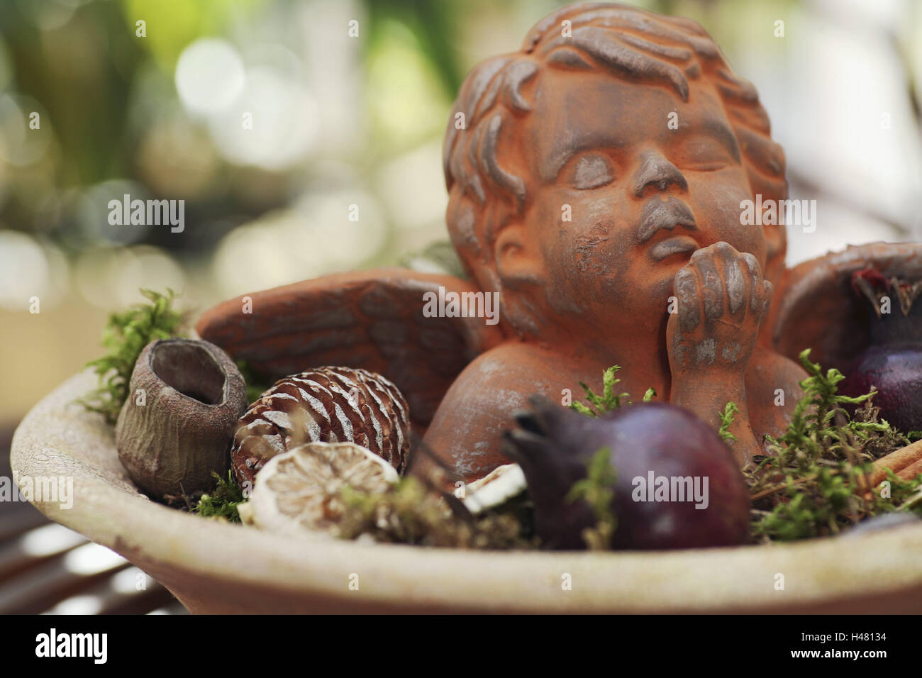 Angel figure, cup, decoration, autumn, natural materials, Stock Photo