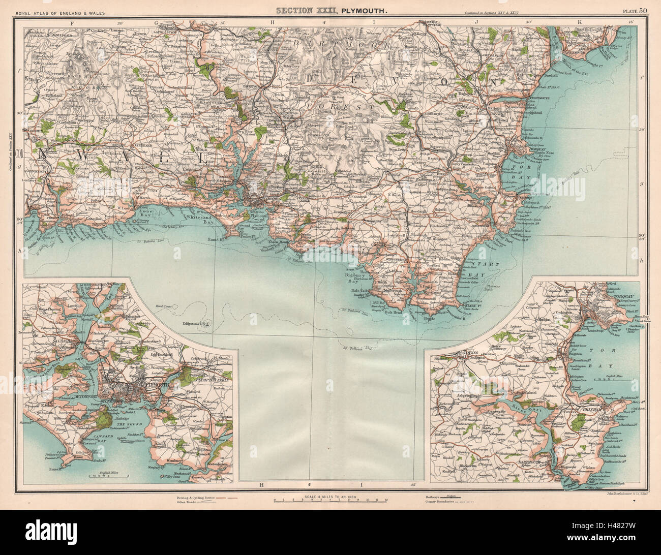 Map Of South Hams Coast South Hams, Devon Torbay Dartmoor Plymouth Tamar Dartmouth Torquay 1898 Map  Stock Photo - Alamy