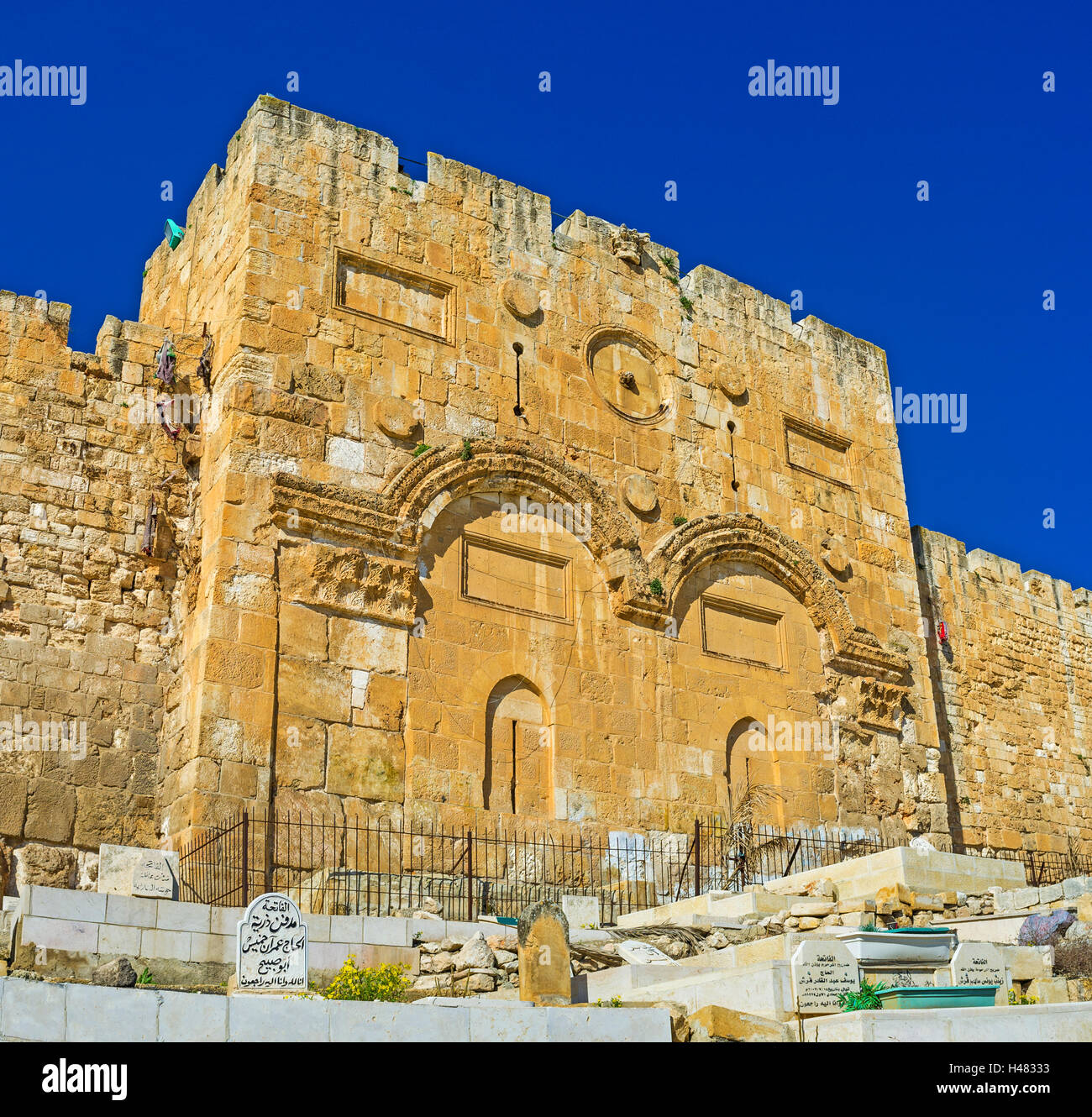 The Golden Gate (Gate of Mercy) is the oldest in city, and the only one eastern gate from Temple Mount Stock Photo