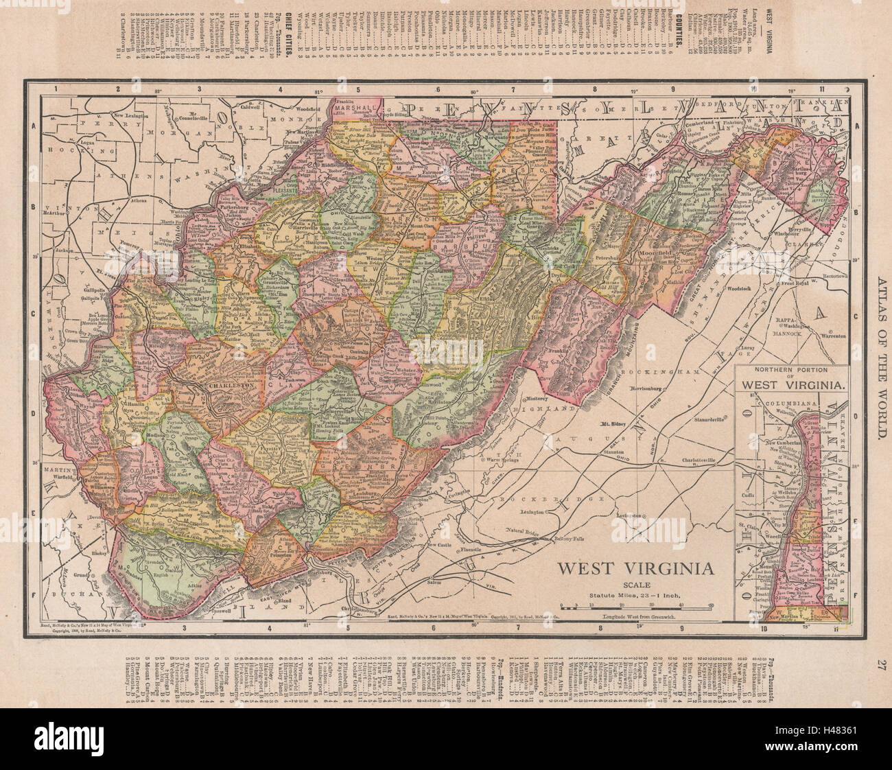 West Virginia state map showing counties. RAND MCNALLY 1912 old antique Stock Photo