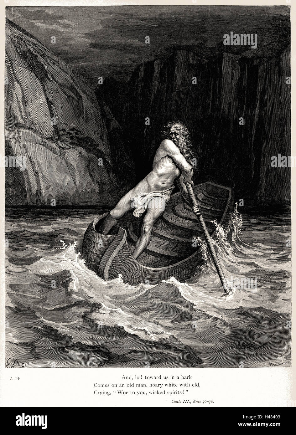 Gustave Doré - Dante Alighieri - Inferno - Plate 9 (Canto III - Charon) Stock Photo