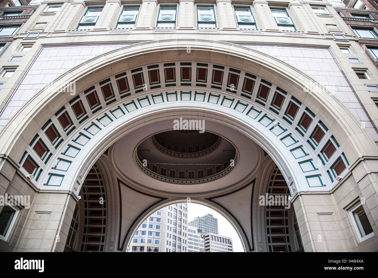 Looking through the arch at Rowes Wharf, in Boston, Massachusetts Stock Photo Alamy
