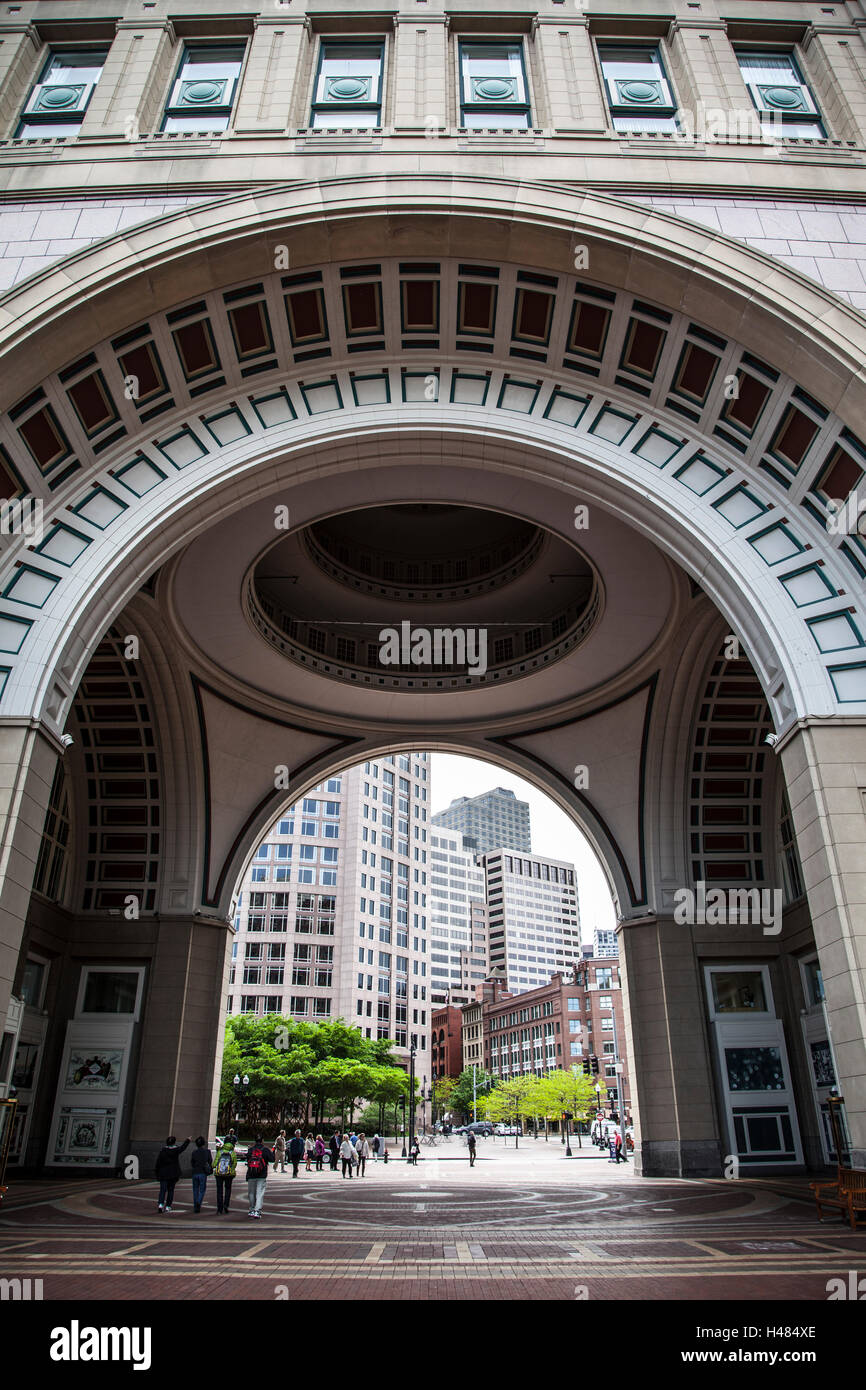Looking through the arch at Rowes Wharf, in Boston, Massachusetts Stock Photo Alamy