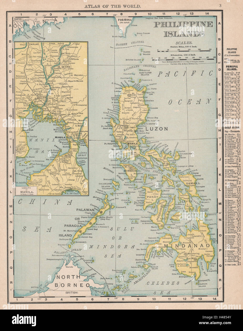 Philippine Islands. Manila. Philippines. RAND MCNALLY 1912 old antique map Stock Photo