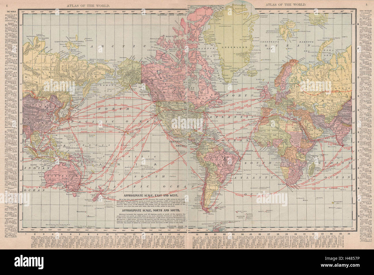 World showing steamship routes & distances. RAND MCNALLY 1912 old antique map Stock Photo