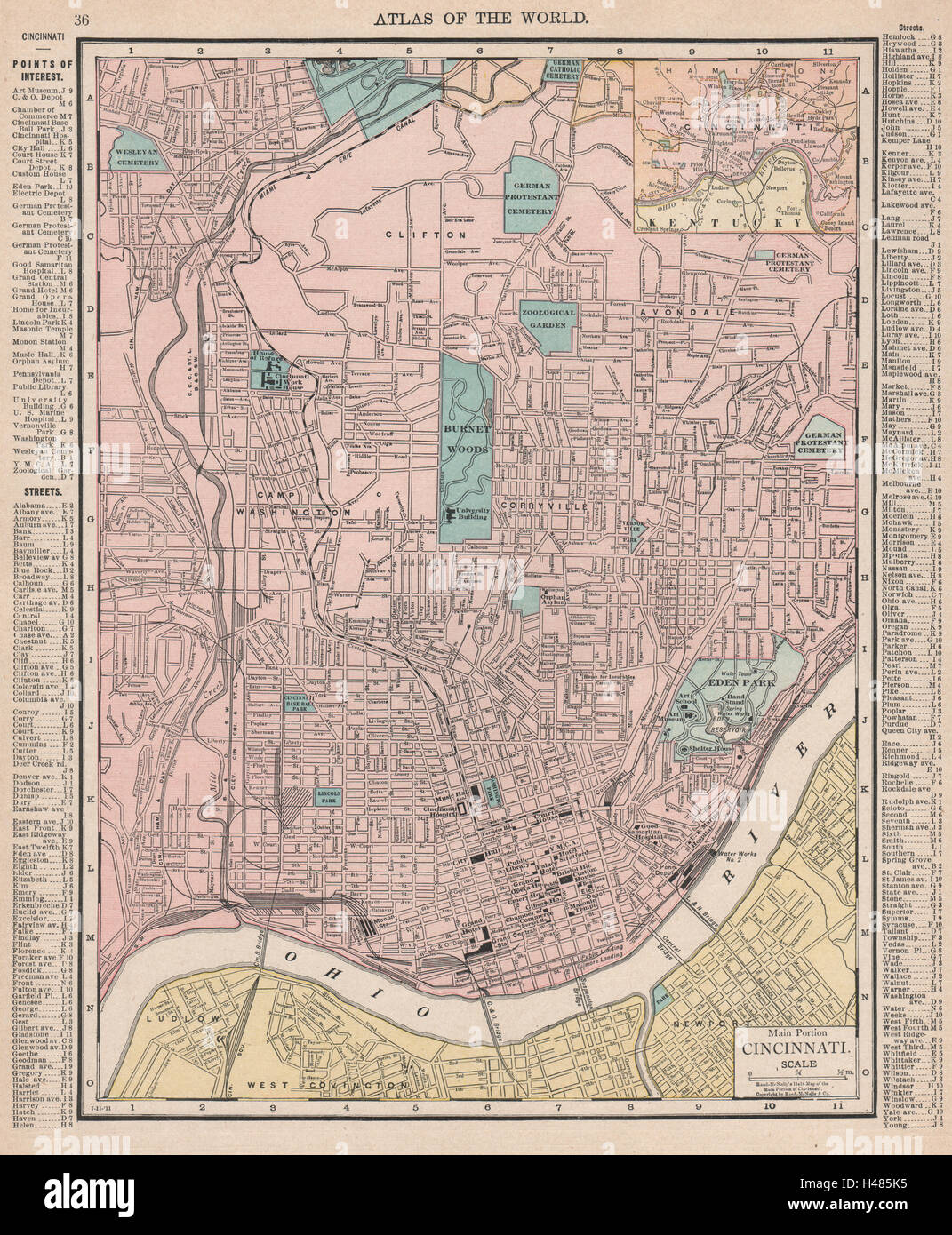 Cincinnati town city map plan. Ohio. RAND MCNALLY 1912 old antique chart Stock Photo
