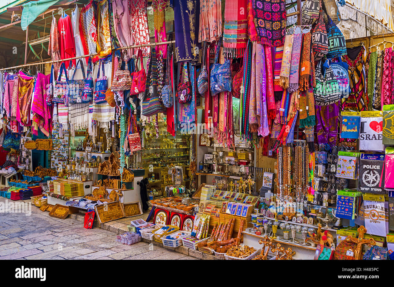 The souvenir shop with the wide range of the tourist goods on each