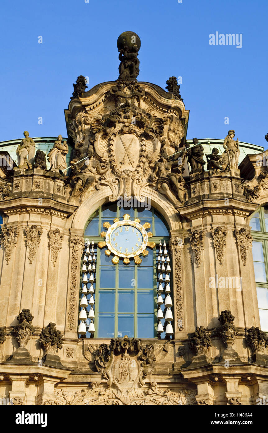 Dresden Zwinger, carillon pavilion, clock and carillon, Dresden, Saxony, Germany, Stock Photo