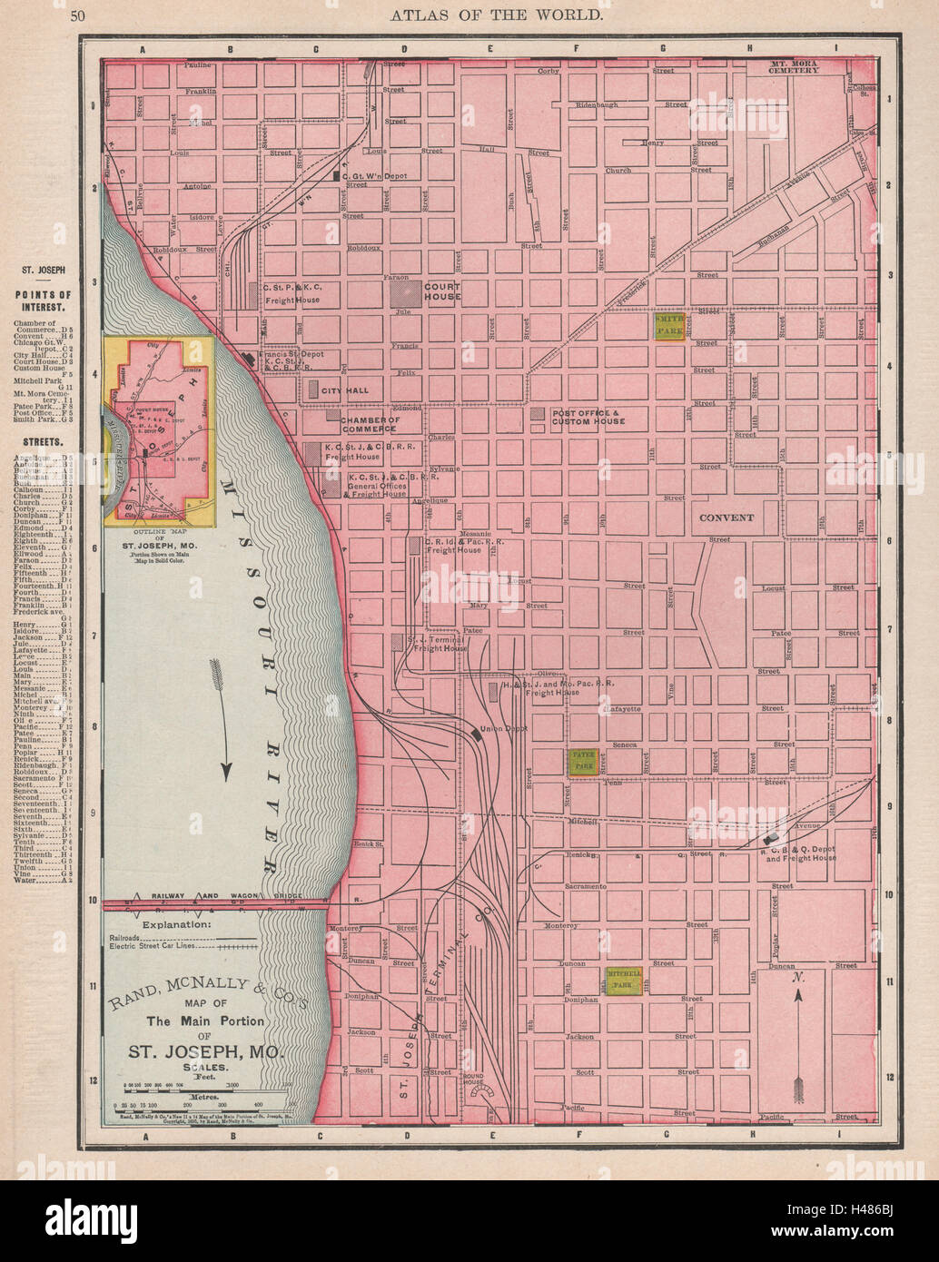 St. Joseph town city map plan. Missouri. RAND MCNALLY 1912 old antique Stock Photo
