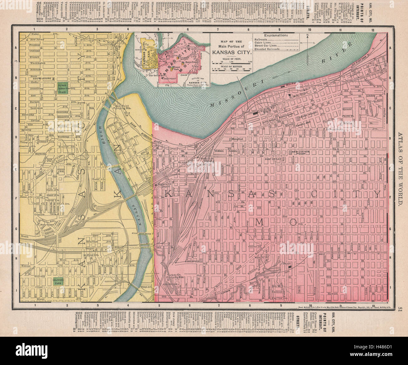 Kansas City town city map plan. Missouri/Kansas. RAND MCNALLY 1912 old Stock Photo