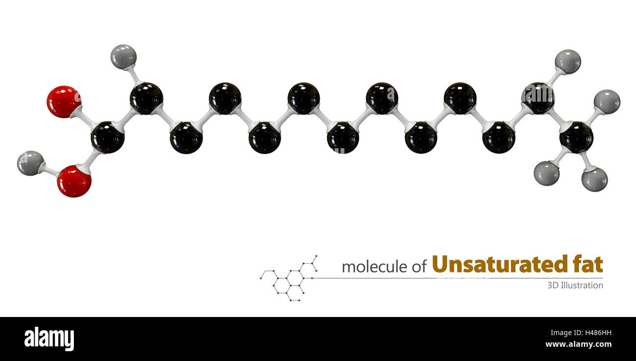 3d Illustration of Unsaturated fat Molecule isolated white background
