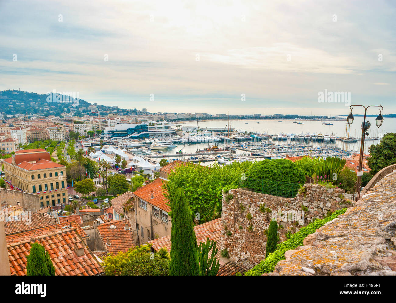 The aerial view on Boulevard de la Croisette and the old port of Cannes, France. Stock Photo