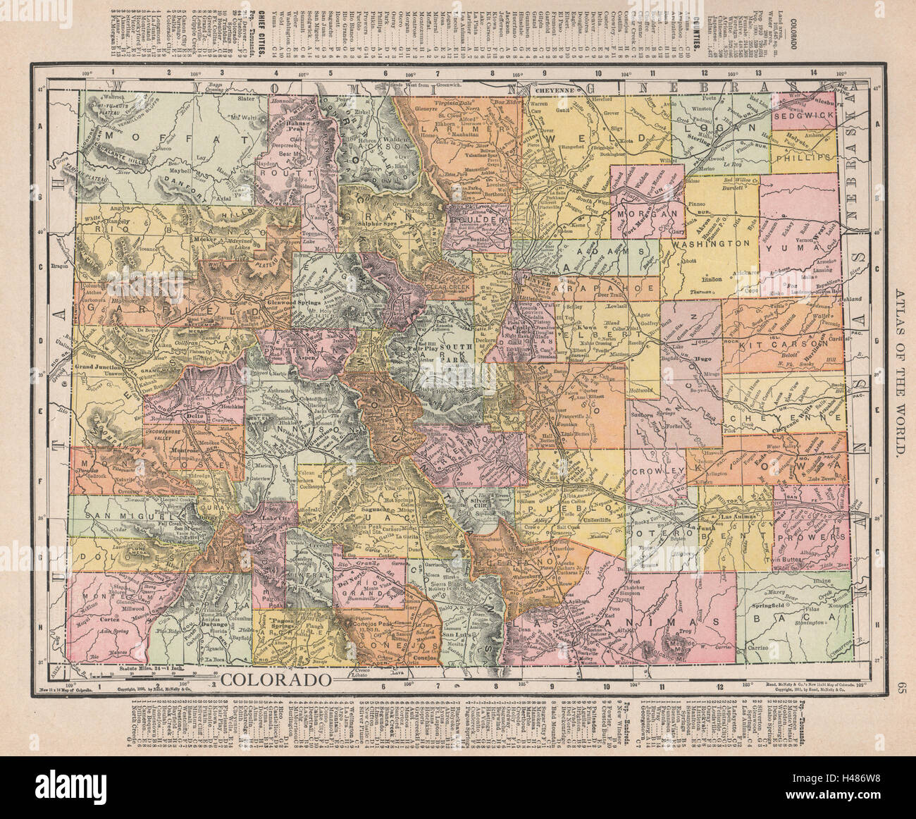 Colorado state map showing counties. RAND MCNALLY 1912 old antique chart Stock Photo