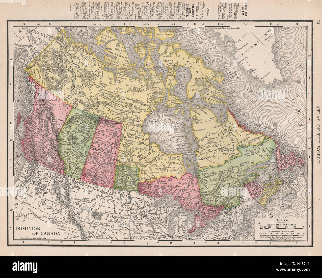 Dominion of Canada. Manitoba pre-1912 expansion. RAND MCNALLY 1912 old map Stock Photo