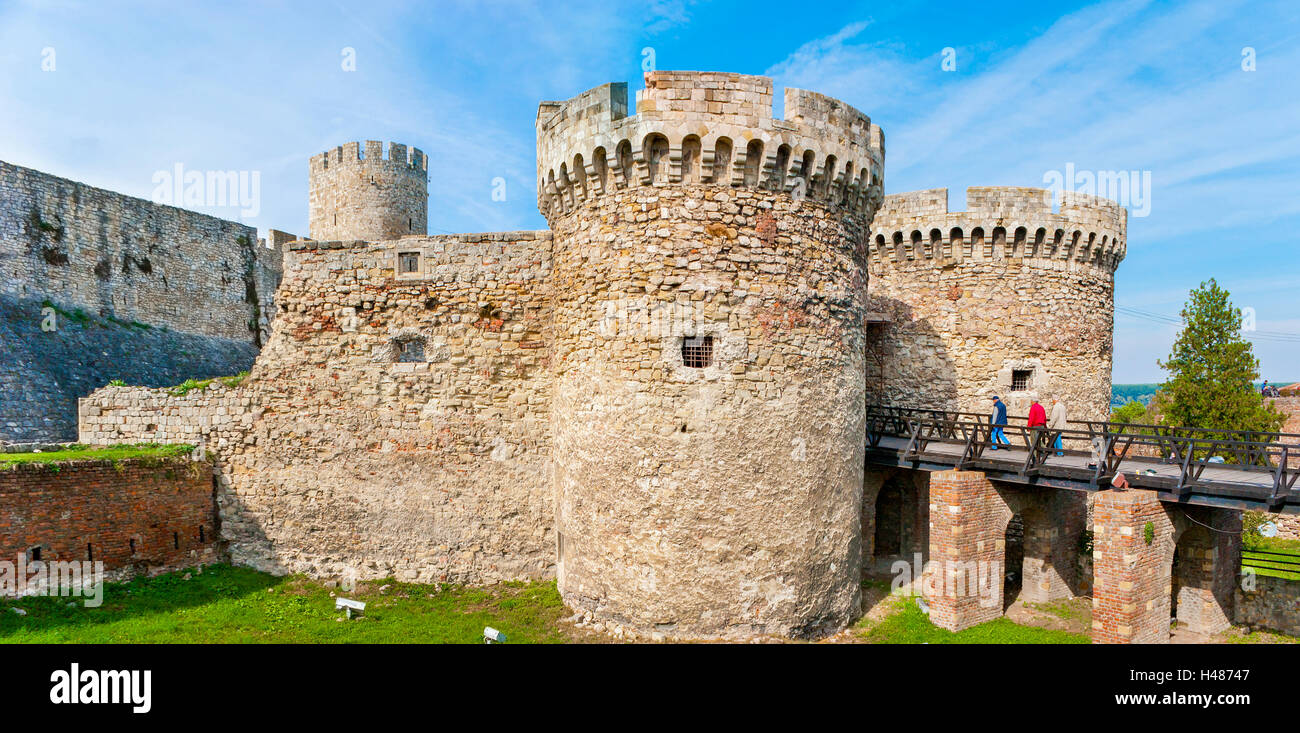 Panorama of Zindan Gates, located between two round towers of the old fortress, Belgrade Stock Photo