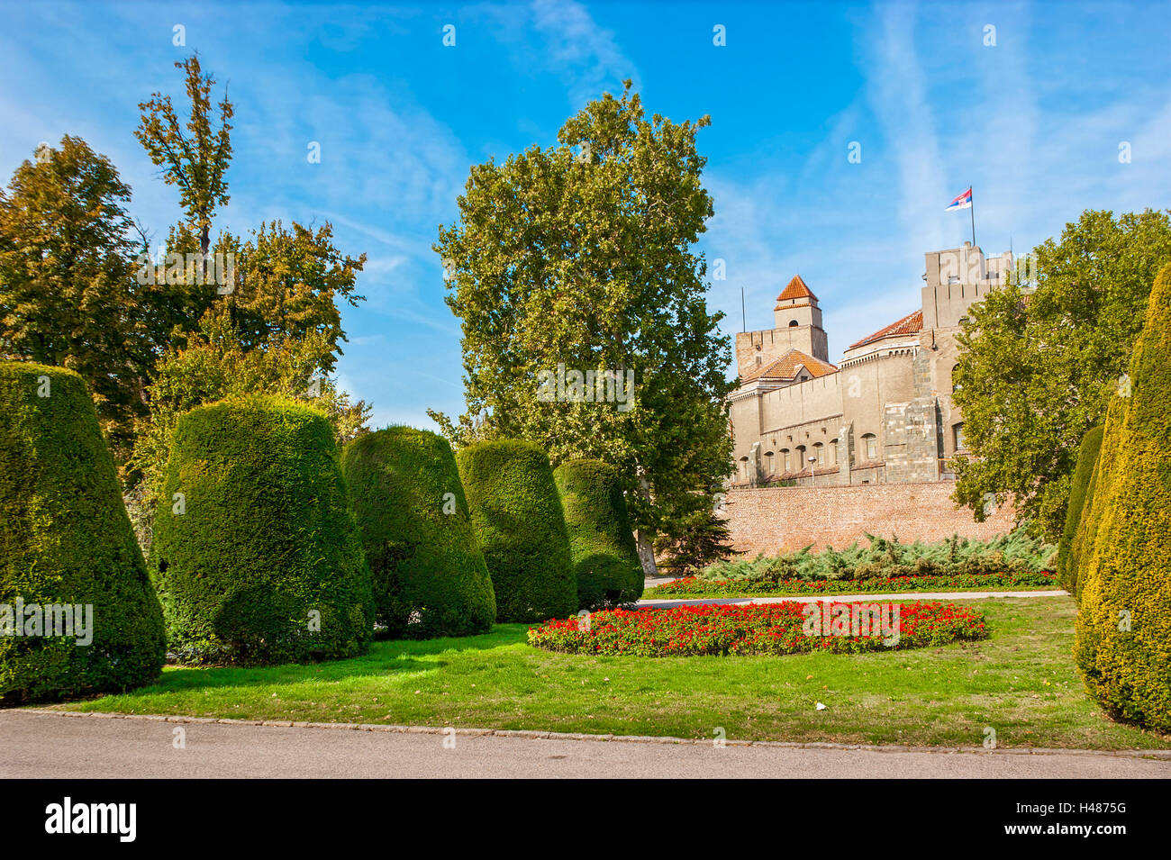 Fortress and Kalemegdan park on the front are the main landmarks, Belgrade Stock Photo