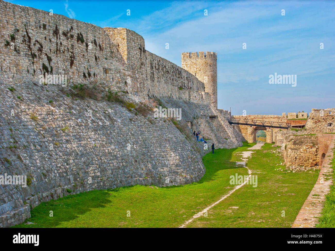 The view on the preserved medieval rampart and tower of citadel, Belgrade Stock Photo