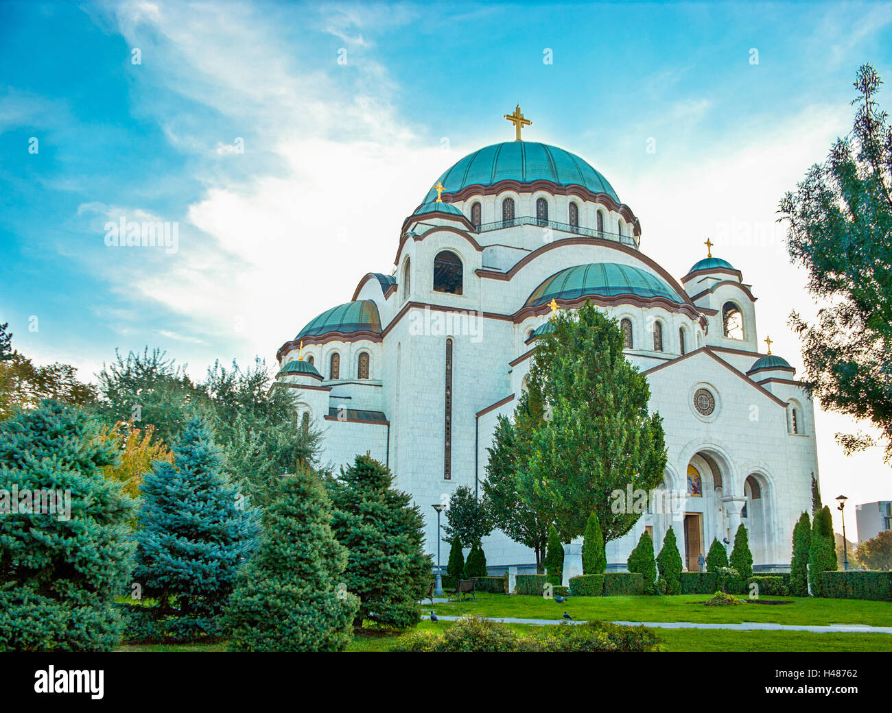 The Cathedral of Saint Sava is surrounded by beautiful park, Belgrade, Serbia. Stock Photo