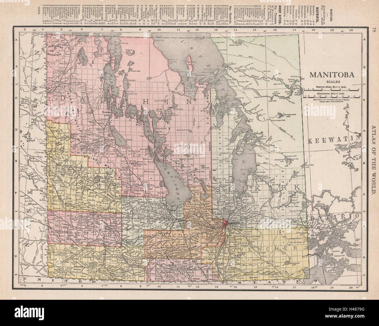 Manitoba. Borders pre 1912 expansion. Canada. RAND MCNALLY 1912 old map Stock Photo