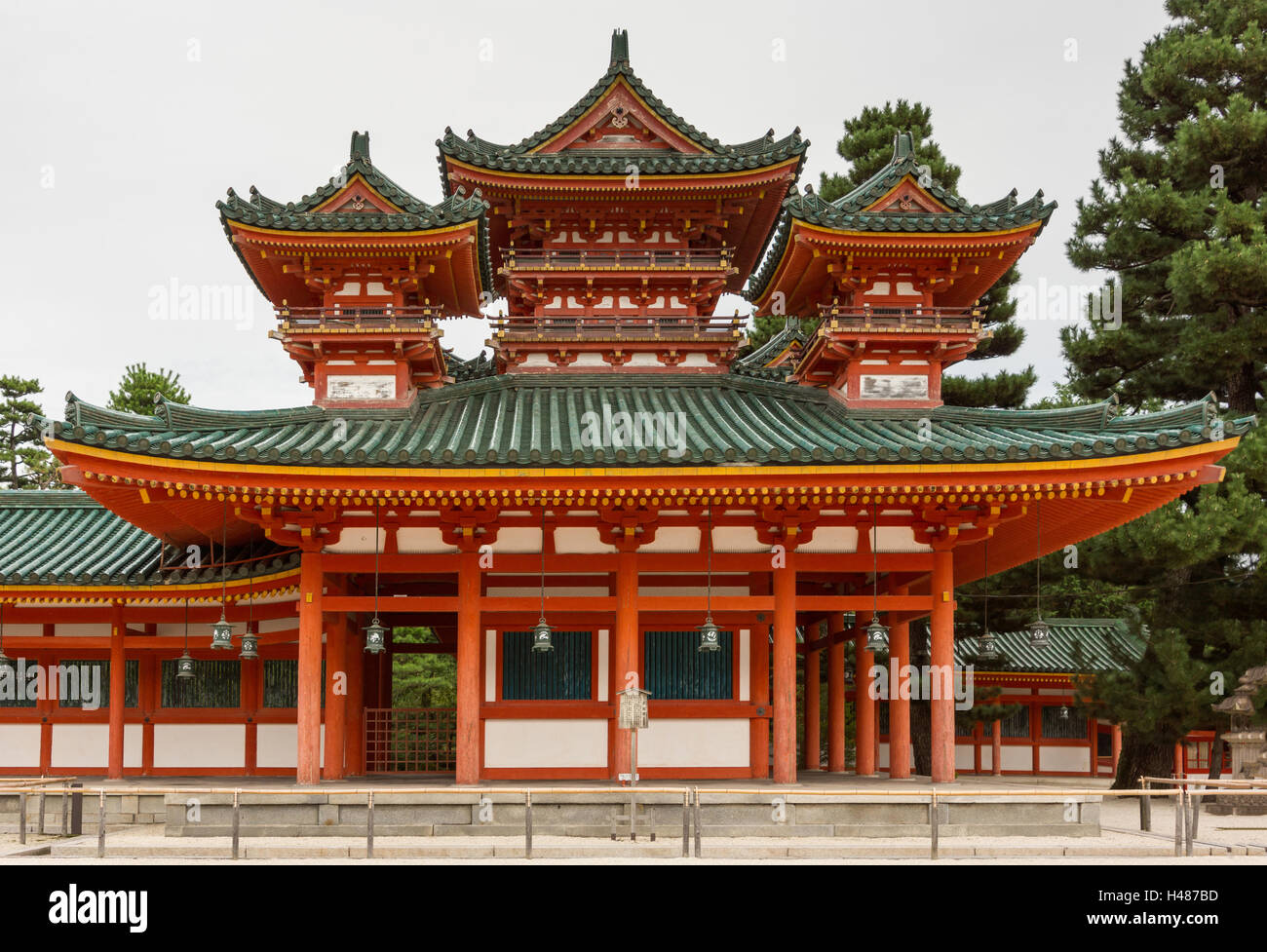Frontal view on pavillion at Heian shrine. Stock Photo