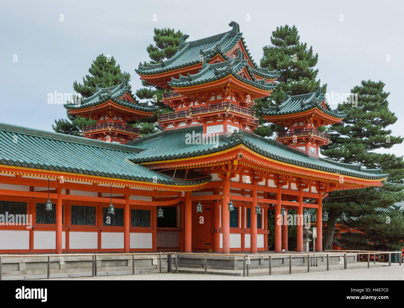 Lateral view on pavillion at Heian Shrine. Stock Photo
