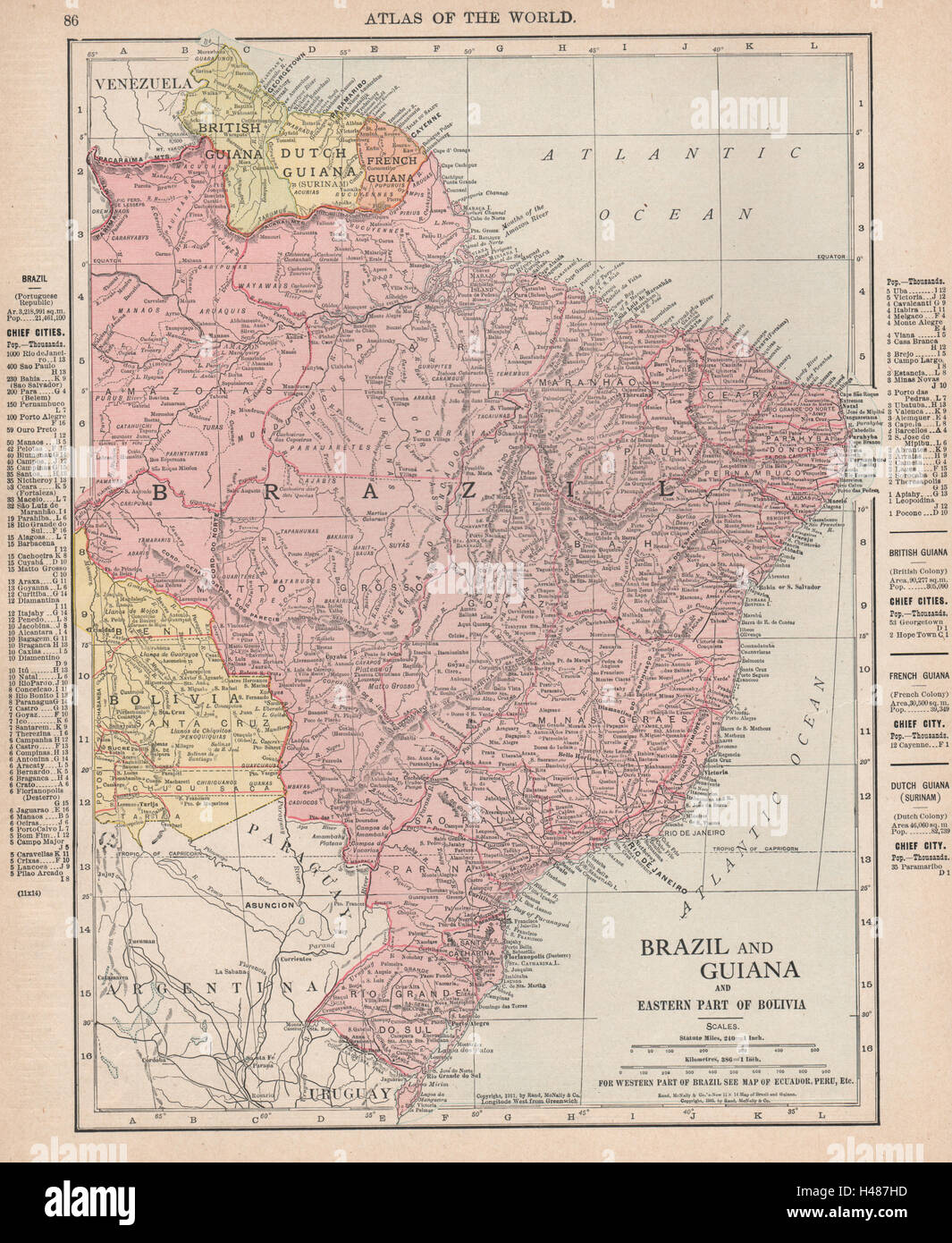 Brazil, the Guianas & eastern Bolivia. RAND MCNALLY 1912 old antique map chart Stock Photo