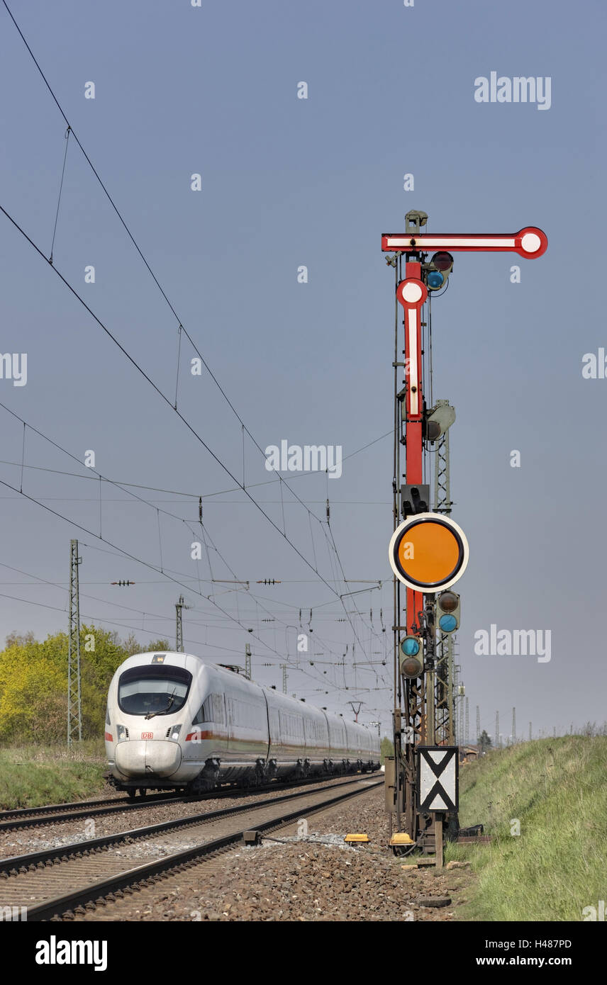 Train, intercity express, track, signal, Stock Photo