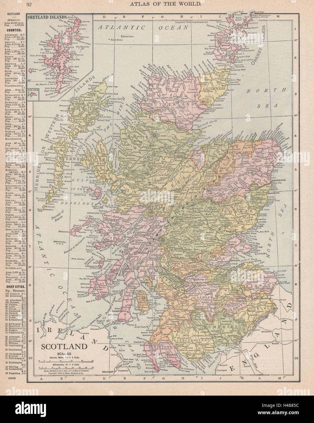 Scotland in counties. RAND MCNALLY 1912 old antique vintage map plan chart Stock Photo